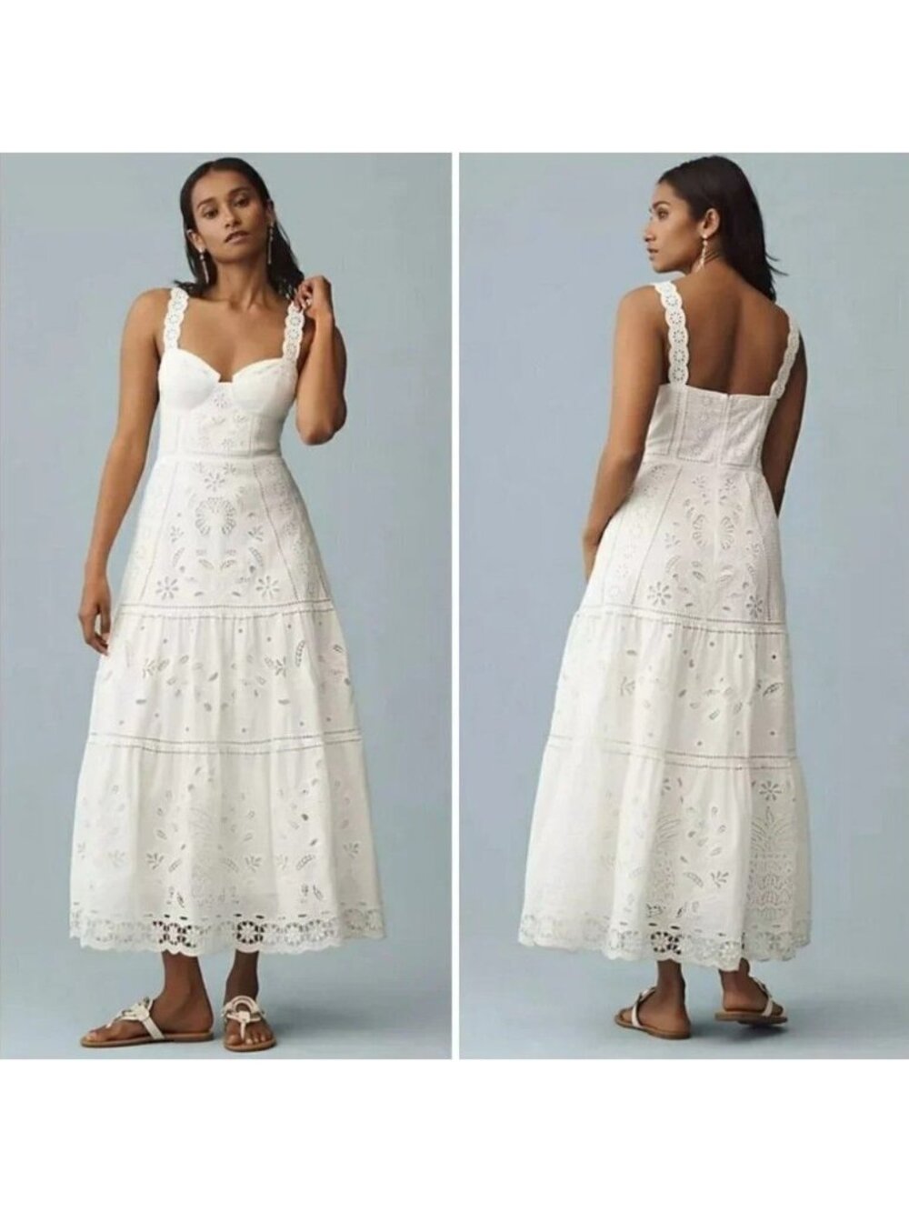 NWT FARM RIO Sleeveless Richillieu Midi Dress Off White Medium M NWT